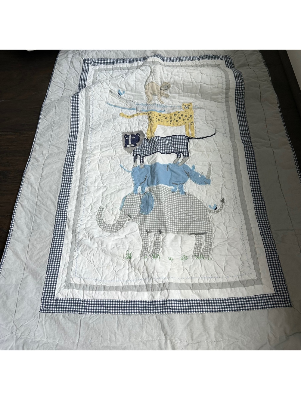 Pottery Barn Baby Animal Quilt Gingham Blue Toddler Size